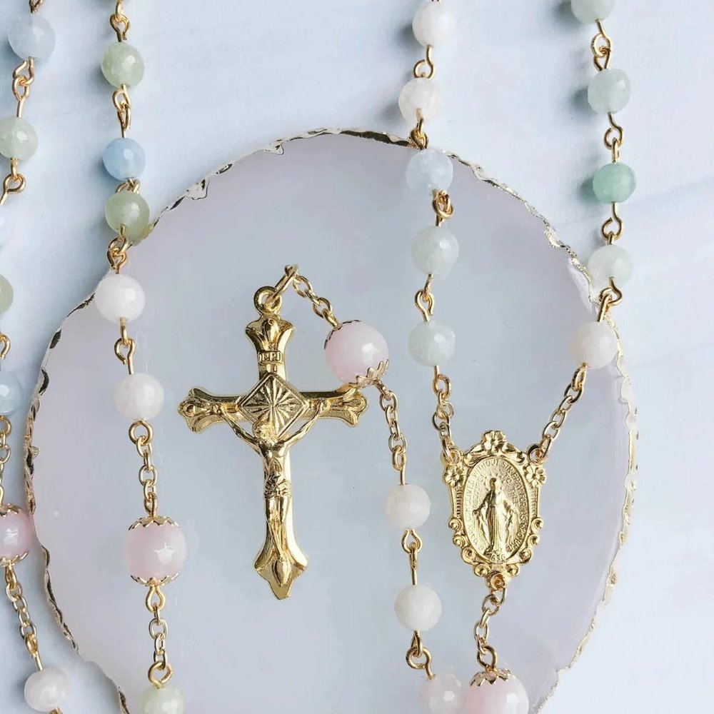 House of Joppa gold and stone handmade rosary necklace